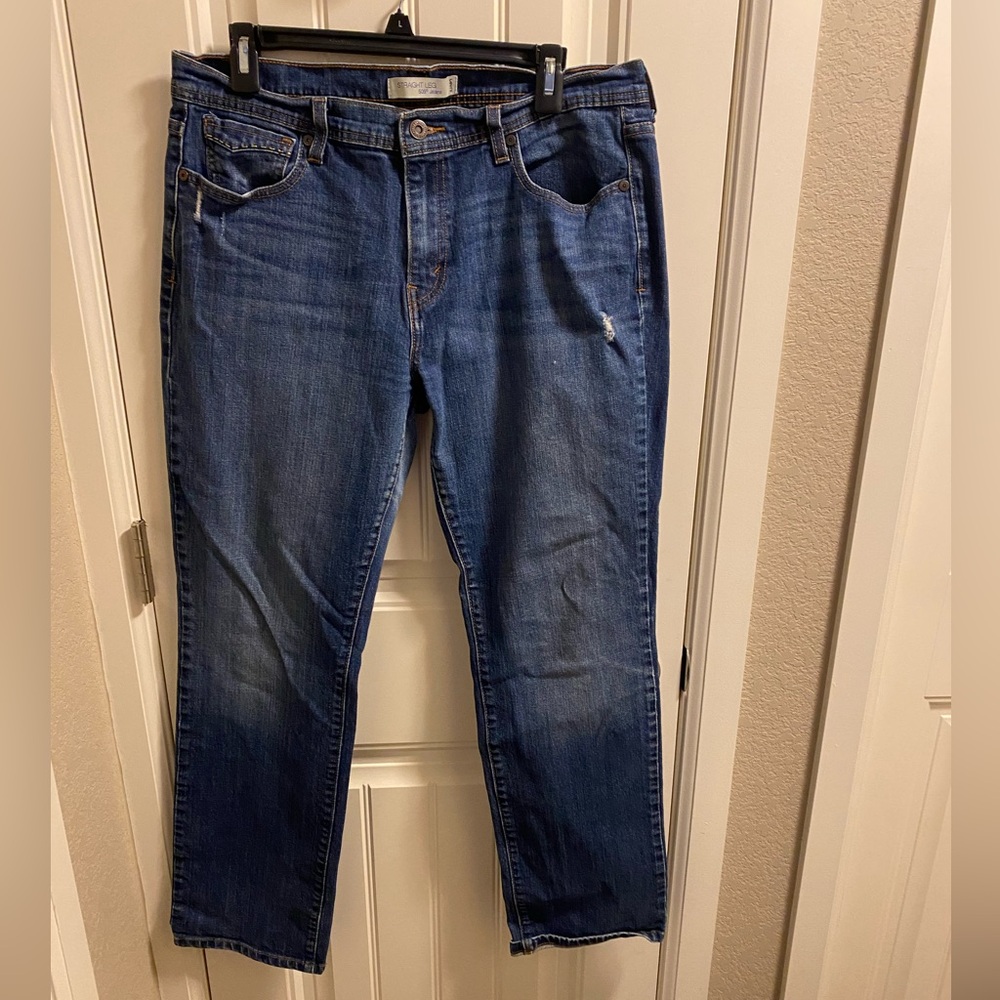 Levis Jeans 14 M 505 Straight Leg Stretch Blue Denim Factory Scored